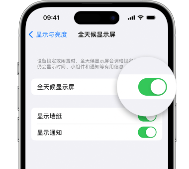 临朐苹果15预约维修分享iPhone15如何设置全天候显示屏幕可见 